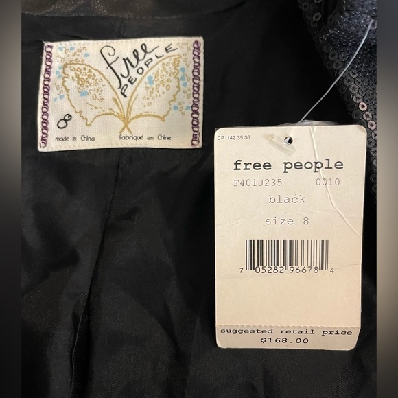 NEW Free People Black Sequin Jacket, SZ 8- LT21R - Picture 4 of 4